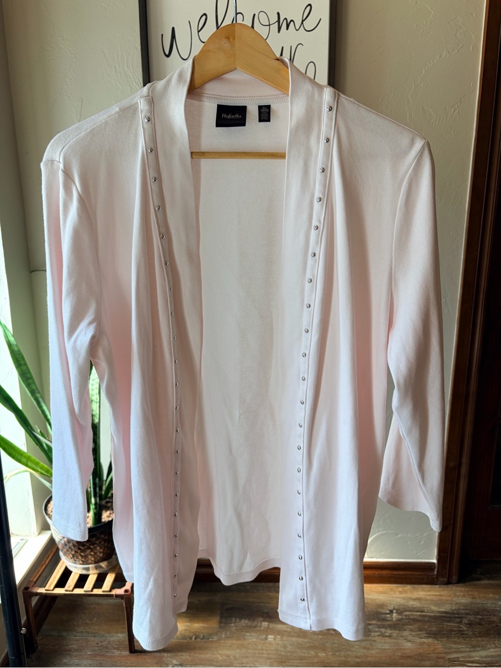 Rafaella Light Pink Open-Front Cotton Cardigan with Stud Trim Size XL